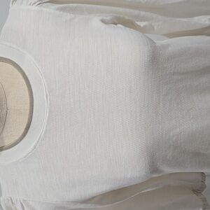 Womens Cream Texture Crewneck  Blouse With Puffed Sleeves Medium